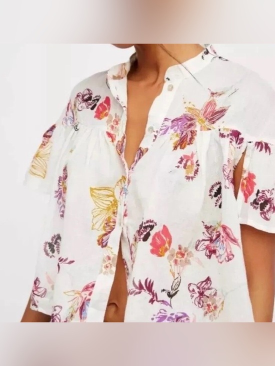 Free People Tops - Free People Sweet Escape Ivory Floral Crop Button Blouse Top Size Small